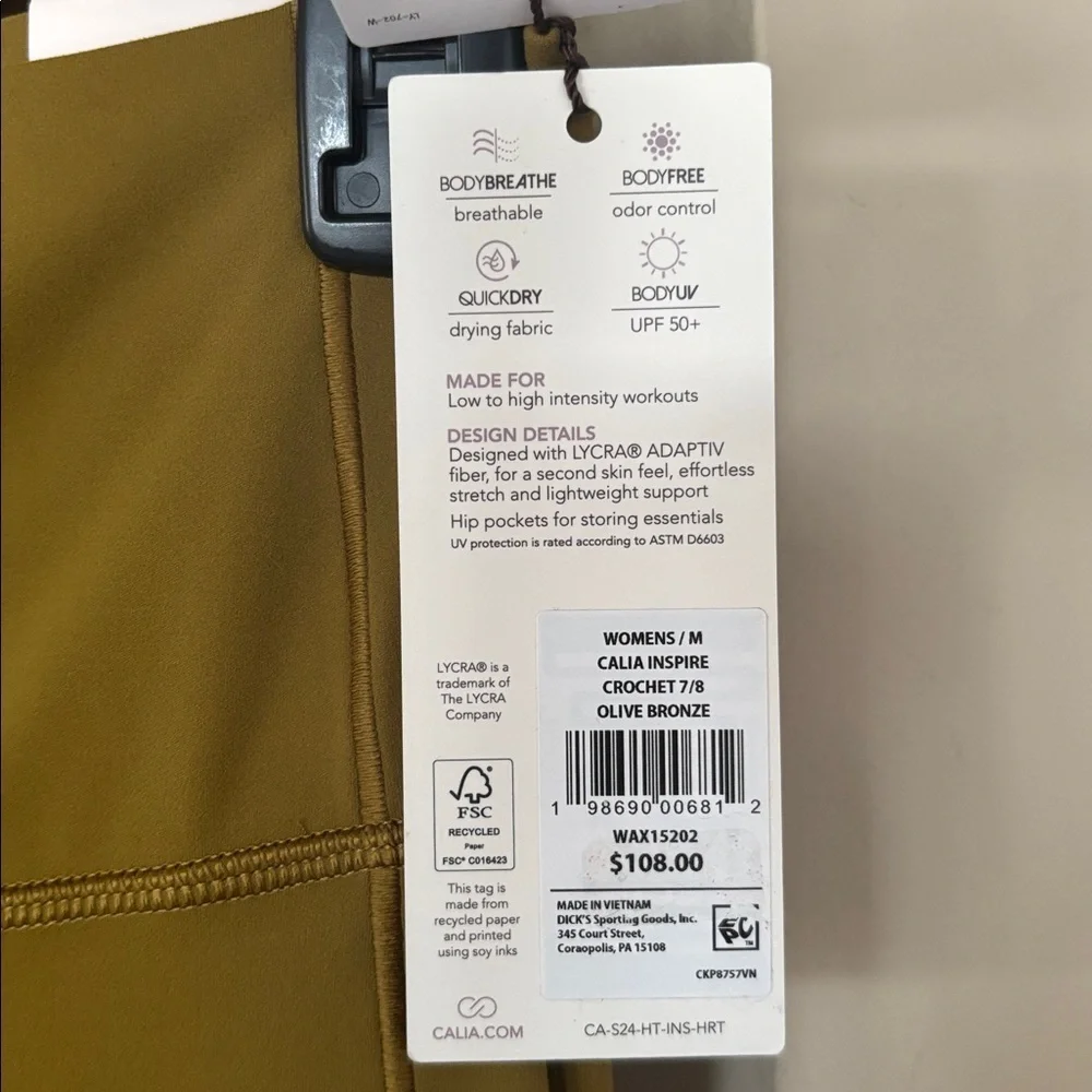 Brand New CALIA Inspire Crochet High-Rise 7/8 Leggings Fitted Tight Olive Bronze - Picture 3 of 16
